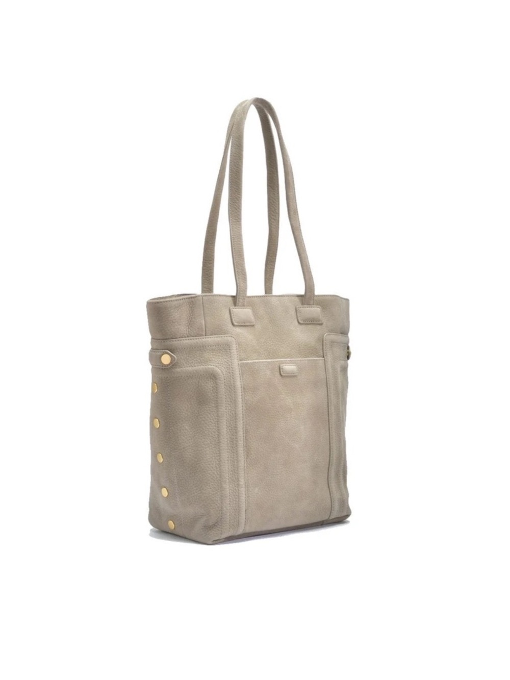 Hammitt NWT Otis Natural Grey Pebbled Tote with Gold Studs and Red Interior.